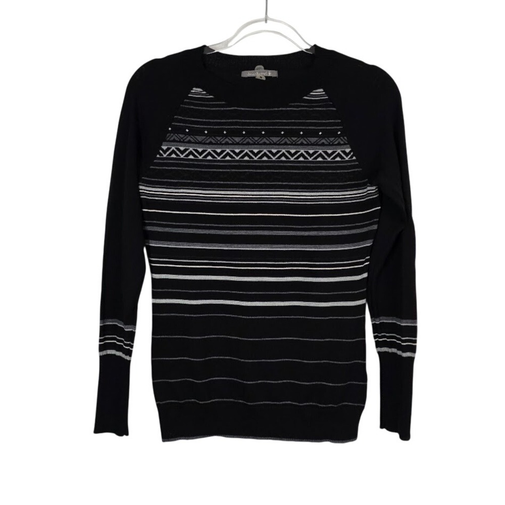 Smartwool Womens M Sweater Black Merino Wool Fair Isle Striped SW010039 - Picture 2 of 10